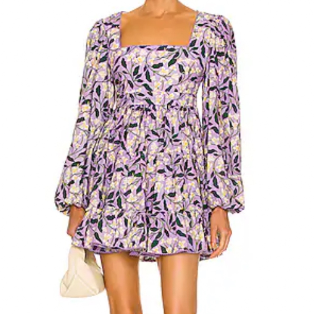 AGUA BY AGUA BENDITA Avena pleated embroidered floral-print cotton-poplin mini